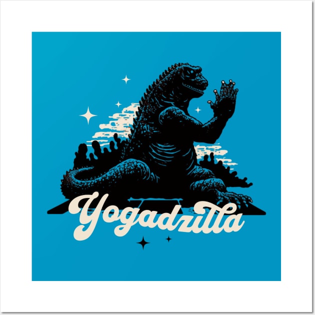 Yogadzilla - Godzilla doing Yoga Wall Art by Creaticurio